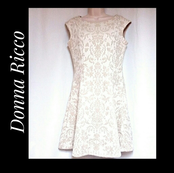 Donna Ricco Ivory Flocked Fit and Flare Dress Sz 6